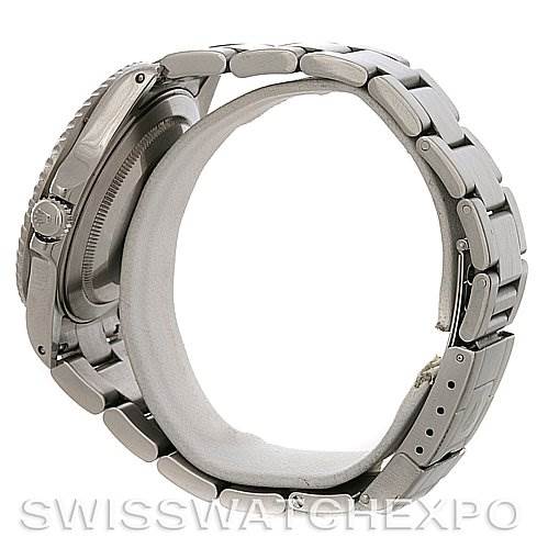 This image shows a side profile of the Rolex GMT-Master 16710 Men's Stainless Steel Black Dial 16710 Men's Stainless Steel Black Dial watch, highlighting its bracelet, clasp, and case.