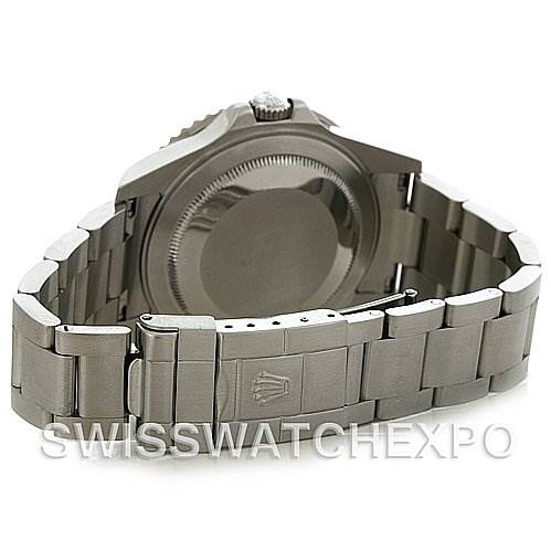 The image shows the back case and bracelet of a Rolex GMT-Master 16710 Men's Stainless Steel Black Dial 16710 Men's Stainless Steel Black Dial watch from a rear and slightly angled perspective.