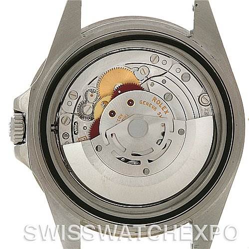 This image shows the open case back view of a Rolex GMT-Master 16710 Men's Stainless Steel Black Dial 16710 Men's Stainless Steel Black Dial watch, displaying its internal movement and mechanisms.