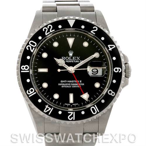 Photo of Rolex GMT Master II Mens Steel Watch Black Bezel 16710