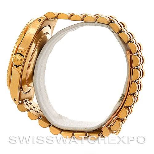 The image shows a side view of the Rolex GMT-Master 16758 Men's Stainless Steel Black Dial 16758 Men's Stainless Steel Black Dial watch, focusing on the gold case and bracelet.