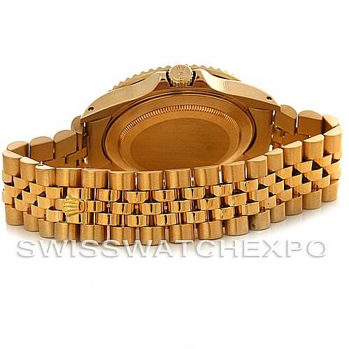 This image shows the back, side, and bracelet of a Rolex GMT-Master 16758 Men's Stainless Steel Black Dial 16758 Men's Stainless Steel Black Dial watch in gold.