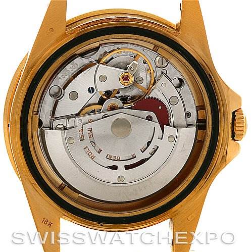 The image shows the back view of the Rolex GMT-Master 16758 Men's Stainless Steel Black Dial 16758 Men's Stainless Steel Black Dial watch, revealing its internal movement and mechanical parts.