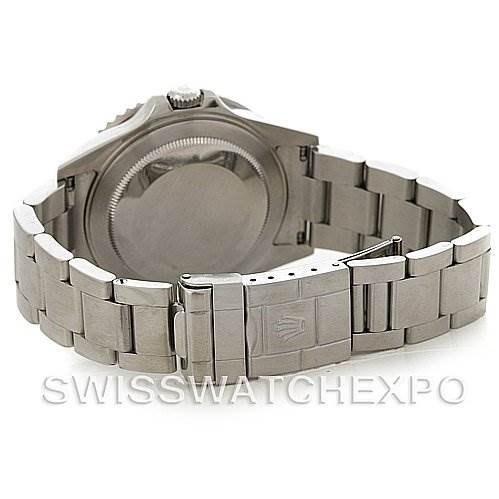 This image shows the back case and bracelet of the Rolex GMT-Master 16710 T Men's Stainless Steel Black Dial 16710 T Men's Stainless Steel Black Dial watch, including the clasp and winding crown.