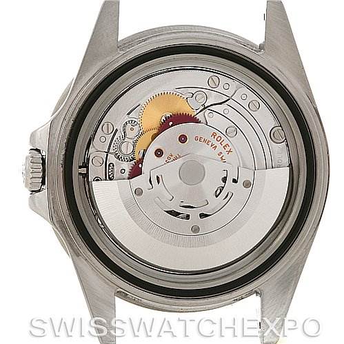 This image shows the back view of a Rolex GMT-Master 16710 T Men's Stainless Steel Black Dial 16710 T Men's Stainless Steel Black Dial watch, revealing its internal mechanical movement.