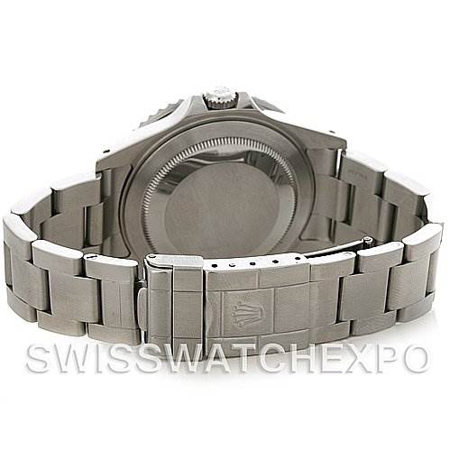 The image shows the back and bracelet of a Rolex GMT-Master 16710 Men's Stainless Steel Black Dial 16710 Men's Stainless Steel Black Dial watch, displaying the clasp and caseback from a rear angle.