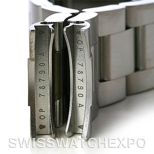 This image shows the clasp of a Rolex GMT-Master 16710 T Men's Stainless Steel Black Dial 16710 T Men's Stainless Steel Black Dial watch bracelet, displaying close-up details of the clasp's inner markings.