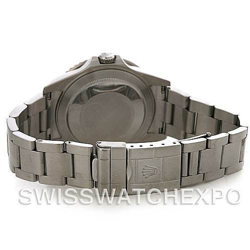 The image shows the back case and stainless steel bracelet clasp of the Rolex GMT-Master 16710 Men's Stainless Steel Black Dial 16710 Men's Stainless Steel Black Dial watch.