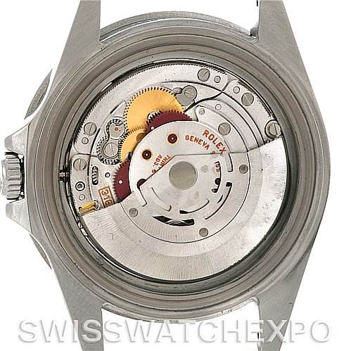 This image shows the back view of the Rolex GMT-Master 16710 Men's Stainless Steel Black Dial 16710 Men's Stainless Steel Black Dial model, focusing on its internal movement and mechanism.