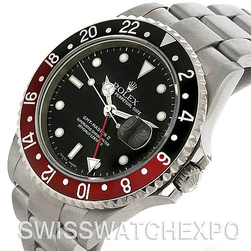 The Rolex GMT-Master 16710 Men's Stainless Steel Black Dial 16710 Men's Stainless Steel Black Dial watch is shown at a slight angle, highlighting the bezel, dial, crown, and bracelet.