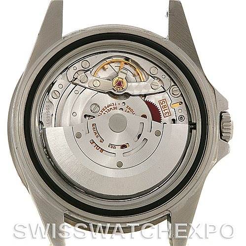 The image shows the back view of a Rolex GMT-Master 16710 Men's Stainless Steel Black Dial 16710 Men's Stainless Steel Black Dial watch, specifically focusing on the movement and internal mechanism.