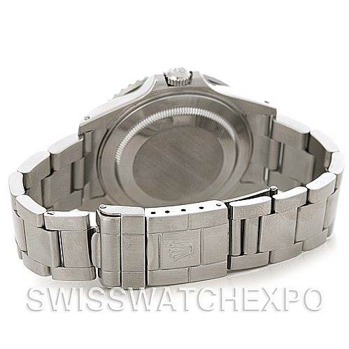 This image shows the back view of a Rolex GMT-Master 16710 Men's Stainless Steel Black Dial 16710 Men's Stainless Steel Black Dial watch, focusing on the bracelet, clasp, and case back.