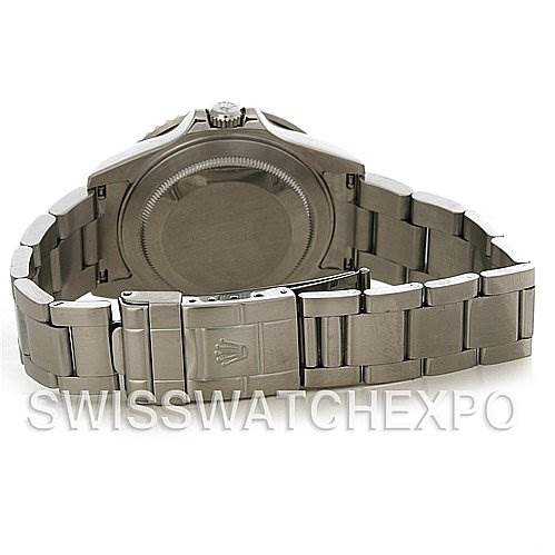 This image shows the back and bracelet of a Rolex GMT-Master 16710 Men's Stainless Steel Black Dial 16710 Men's Stainless Steel Black Dial watch, focusing on the clasp and case back.