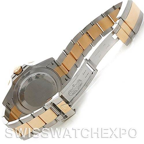 The image shows the back and clasp of a Rolex GMT-Master 116713 Men's Stainless Steel Black Dial 116713 Men's Stainless Steel Black Dial watch, highlighting the two-tone bracelet and case back.