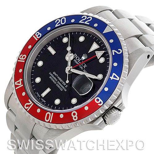 The image shows a Rolex GMT-Master 16710 Men's Stainless Steel Black Dial 16710 Men's Stainless Steel Black Dial watch at a slight angle, displaying the dial, bezel, crown, and bracelet.