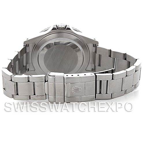 The image shows the back and bracelet of a Rolex GMT-Master 16710 Men's Stainless Steel Black Dial 16710 Men's Stainless Steel Black Dial watch, viewed at an angle from the rear.