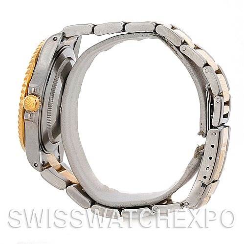 The image shows a side profile of the Rolex GMT-Master 16713 Men's Stainless Steel Black Dial 16713 Men's Stainless Steel Black Dial watch, highlighting the crown and bracelet.