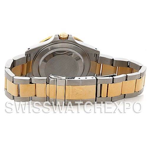 The image shows the back case and bracelet of a two-tone Rolex GMT-Master 16713 Men's Stainless Steel Black Dial 16713 Men's Stainless Steel Black Dial watch, taken from a rear angle.