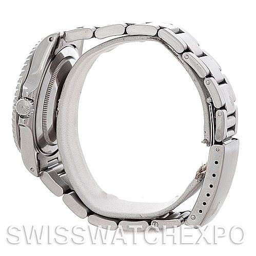 This image shows the side angle of a Rolex GMT-Master 16710 Men's Stainless Steel Black Dial 16710 Men's Stainless Steel Black Dial watch, focusing on its bracelet and case.