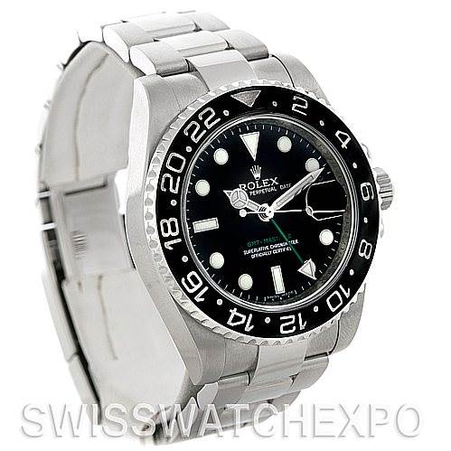 The image shows a front angle of the Rolex GMT-Master 116710 Men's Stainless Steel Black Dial 116710 Men's Stainless Steel Black Dial watch, highlighting its bezel, dial, bracelet, and crown.