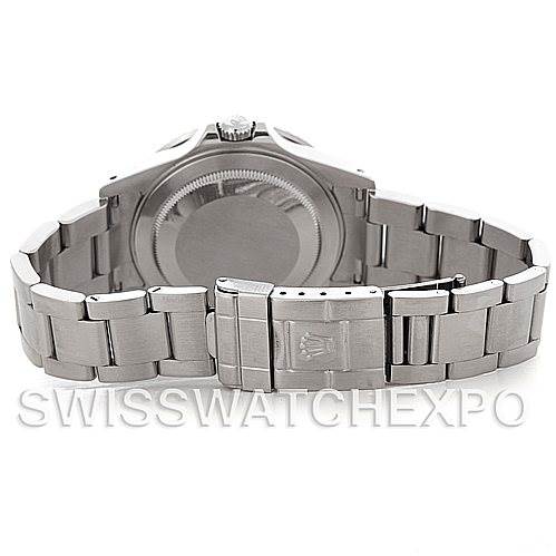 The image shows the back view of a Rolex GMT-Master 16710 Men
s Stainless Steel Black Dial 16710 Men
s Stainless Steel Black Dial watch, highlighting the case back and bracelet with clasp.