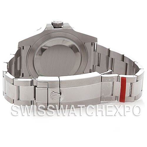 This image shows the back and bracelet clasp (Oysterlock) of a Rolex GMT-Master 116710 Men's Stainless Steel Black Dial 116710 Men's Stainless Steel Black Dial watch from a rear angle.