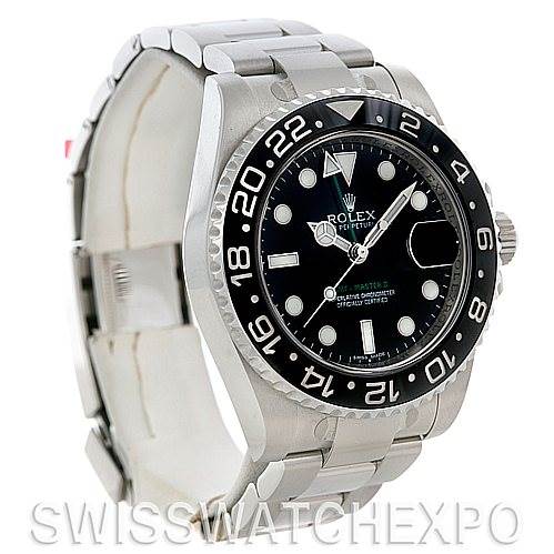 The image shows a Rolex GMT-Master 116710 Men's Stainless Steel Black Dial 116710 Men's Stainless Steel Black Dial watch at a three-quarter angle, displaying the face, bezel, crown, and part of the bracelet.