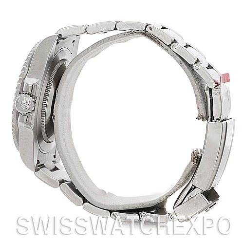 The image shows a side profile view of a Rolex GMT-Master 116710 Men's Stainless Steel Black Dial 116710 Men's Stainless Steel Black Dial watch, highlighting the crown, case, and metal bracelet with clasp.