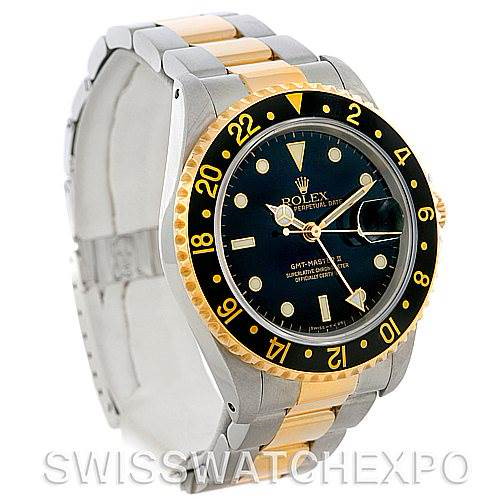 Mens 18k Yellow Gold Steel Rolex GMT Master II Watch 16713 SwissWatchExpo