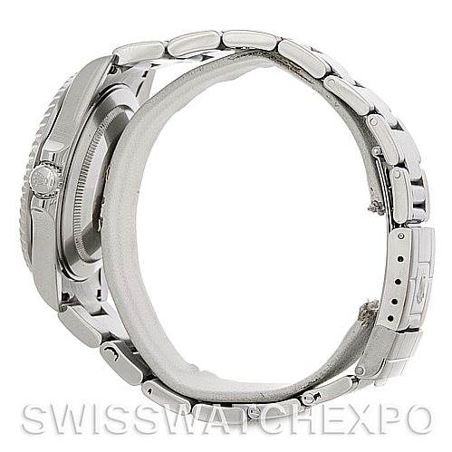 This is a side view showing the bracelet and case of the Rolex GMT-Master 16710 Men's Stainless Steel Black Dial 16710 Men's Stainless Steel Black Dial watch.