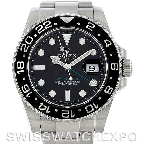 The image shows a frontal view of the Rolex GMT-Master 116710 Men's Stainless Steel Black Dial 116710 Men's Stainless Steel Black Dial watch, displaying the face, bezel, and bracelet.