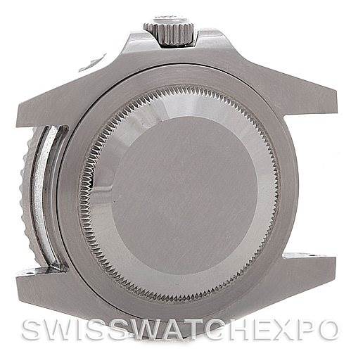 This is a rear view of the Rolex GMT-Master 116710 Men's Stainless Steel Black Dial 116710 Men's Stainless Steel Black Dial watch case, showcasing the case back and crown.