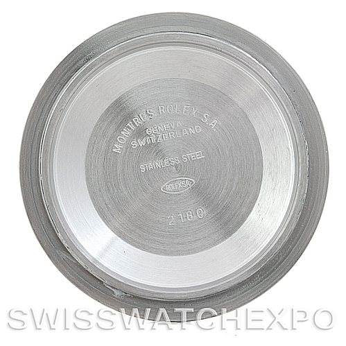 The image shows the stainless steel case back of a Rolex GMT-Master 16710 Men's Stainless Steel Black Dial 16710 Men's Stainless Steel Black Dial watch, viewed from above.