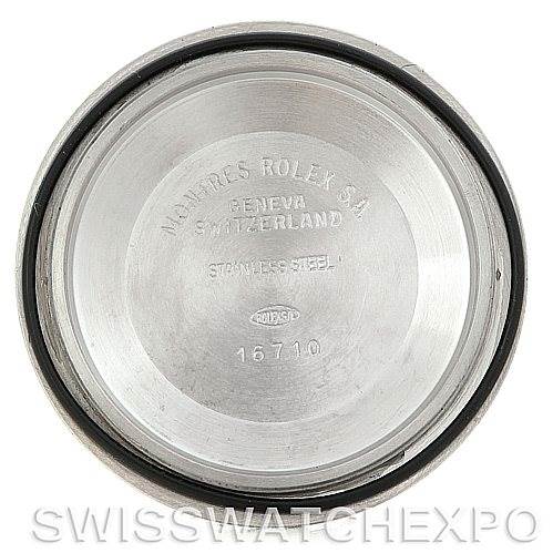 This image shows the inside of the case back of a Rolex GMT-Master 16710 Men's Stainless Steel Black Dial 16710 Men's Stainless Steel Black Dial model 16710.