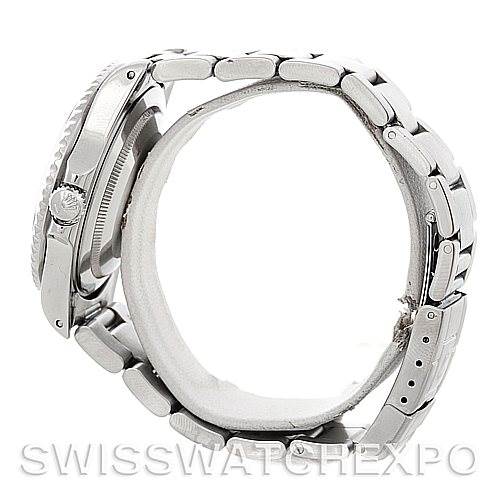 This image shows a side view of the Rolex GMT-Master 16710 Men's Stainless Steel Black Dial 16710 Men's Stainless Steel Black Dial watch, highlighting its case, crown, and bracelet.