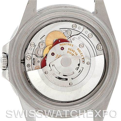 This image shows the back of a Rolex GMT-Master 16710 Men's Stainless Steel Black Dial 16710 Men's Stainless Steel Black Dial model, highlighting the internal movement and mechanism of the watch.