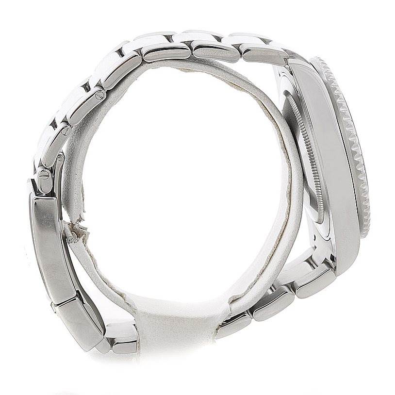 This side-view image of a Rolex GMT-Master 116710 Men's Stainless Steel Black Dial 116710 Men's Stainless Steel Black Dial shows the bracelet, case, bezel, and crown guard.