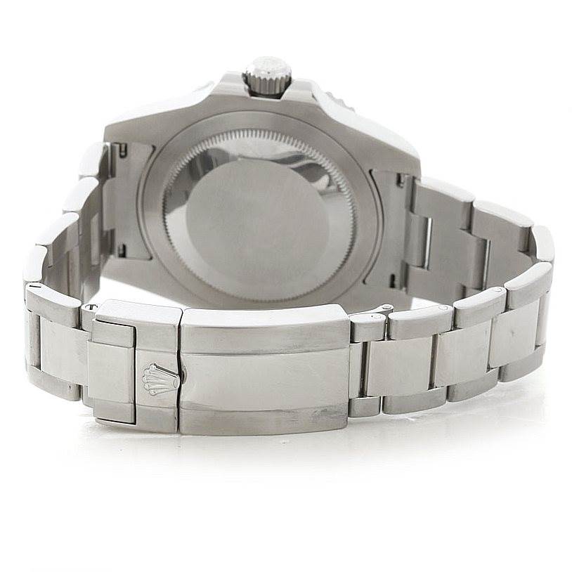 The image shows the back case and bracelet of a Rolex GMT-Master 116710 Men's Stainless Steel Black Dial 116710 Men's Stainless Steel Black Dial watch from a rear angle.