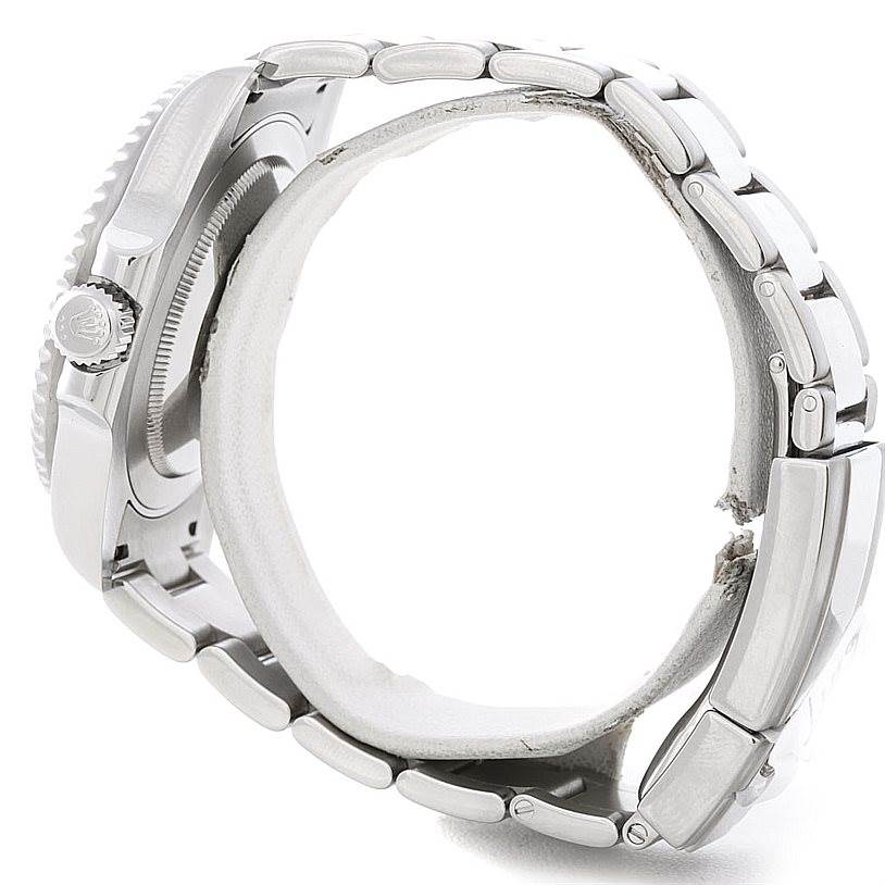 This image shows a side view of the Rolex GMT-Master 116710 Men's Stainless Steel Black Dial 116710 Men's Stainless Steel Black Dial watch, focusing on its crown and bracelet.