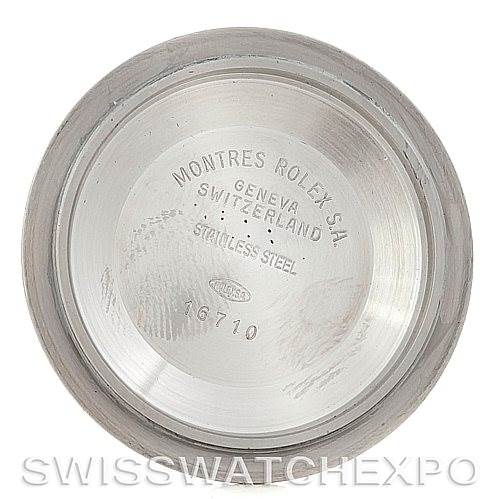This image shows the inside case back of a Rolex GMT-Master 16713 Men's Stainless Steel Champagne Dial 16713 Men's Stainless Steel Champagne Dial watch, displaying engravings and model information.