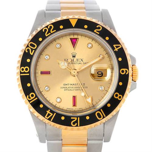 Photo of Rolex GMT II Men's 18k Yellow Gold Steel Watch Serti Dial 16713