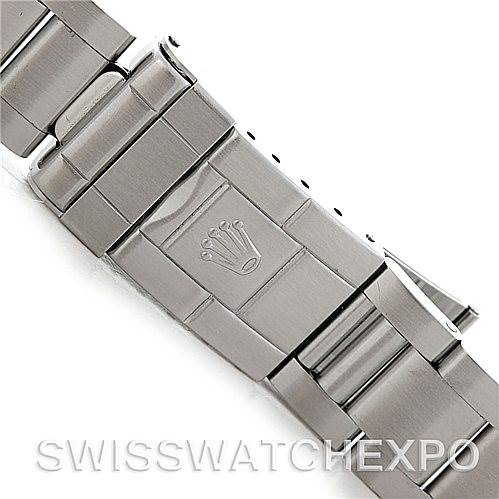 The image shows a close-up of the stainless steel clasp and part of the bracelet of a Rolex GMT-Master 16710 Men's Stainless Steel Black Dial 16710 Men's Stainless Steel Black Dial watch.