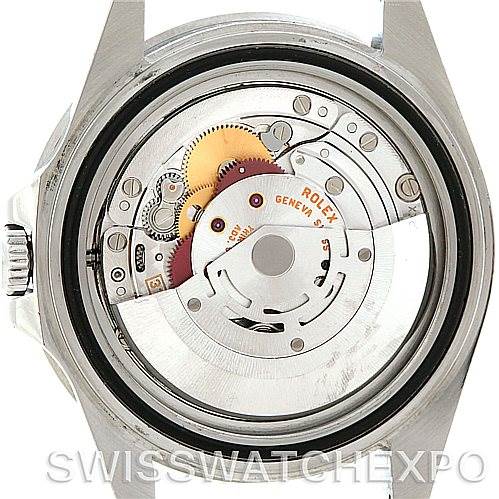 This image shows the back view of a Rolex GMT-Master 16710 Men's Stainless Steel Black Dial 16710 Men's Stainless Steel Black Dial, highlighting its internal movement mechanism.