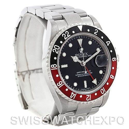 The image shows a Rolex GMT-Master 16710 Men's Stainless Steel Black Dial 16710 Men's Stainless Steel Black Dial watch at a three-quarter angle, highlighting the dial, bezel, and bracelet.