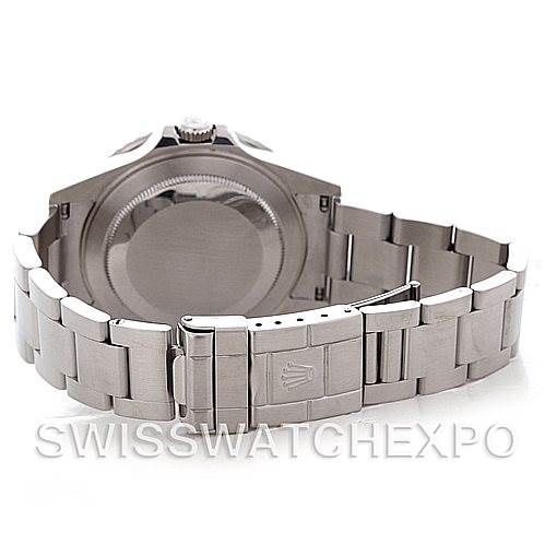 The image shows the back view of the Rolex GMT-Master 16710 Men's Stainless Steel Black Dial 16710 Men's Stainless Steel Black Dial watch, highlighting the clasp, bracelet, and case back.