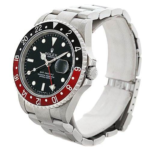 This is a Rolex GMT-Master 16710 Men's Stainless Steel Black Dial 16710 Men's Stainless Steel Black Dial watch shown from a front angle, highlighting the bezel, dial, and part of the bracelet.