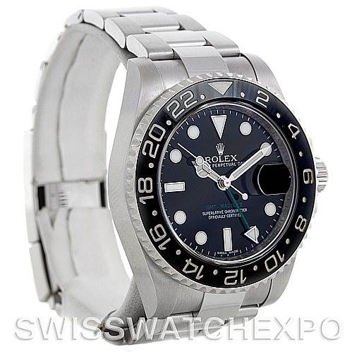 The image shows a Rolex GMT-Master 116710 Men's Stainless Steel Black Dial 116710 Men's Stainless Steel Black Dial watch at a slight angle, highlighting its bezel, dial, and bracelet.