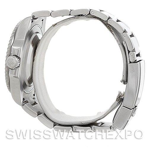 The image shows a side view of a Rolex GMT-Master 116710 Men's Stainless Steel Black Dial 116710 Men's Stainless Steel Black Dial watch, focusing on the bracelet and the watch case.