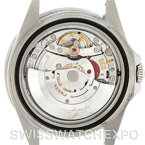 This image shows the internal mechanism and movement of a Rolex GMT-Master 16710 Men's Stainless Steel Black Dial 16710 Men's Stainless Steel Black Dial watch from the back view.