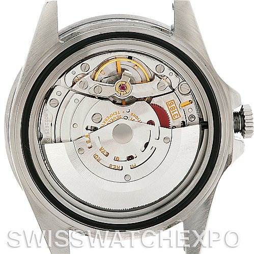 The image shows the movement and internal mechanism of a Rolex GMT-Master 16710 Men's Stainless Steel Black Dial 16710 Men's Stainless Steel Black Dial watch from a rear angle.